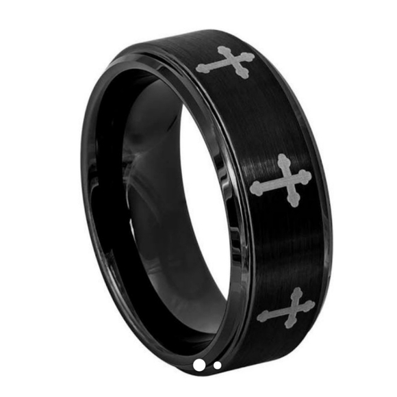 Other - Black Tungsten Engraved Crosses Band 8mm Wide